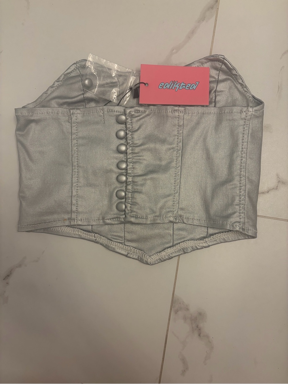 Edikted Silver Satin Corset Top